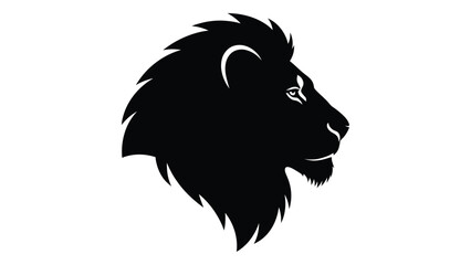 Majestic black silhouette of a lion's head with a prominent mane isolated on white background, Vector © SILHUETTECHEMBER