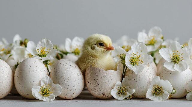 Easter chick with easter eggs