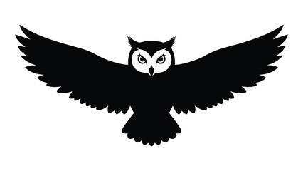 Obraz premium Black and white illustration of an owl with wings spread wide isolated on white background, Vector