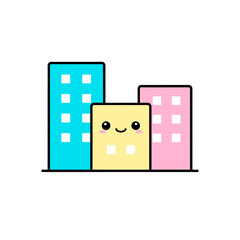 Obraz premium Cute building characters in city skyline on transparent background