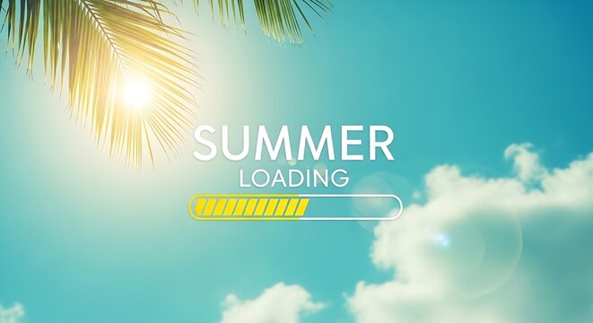 Summer loading concept with palm tree and sunny sky