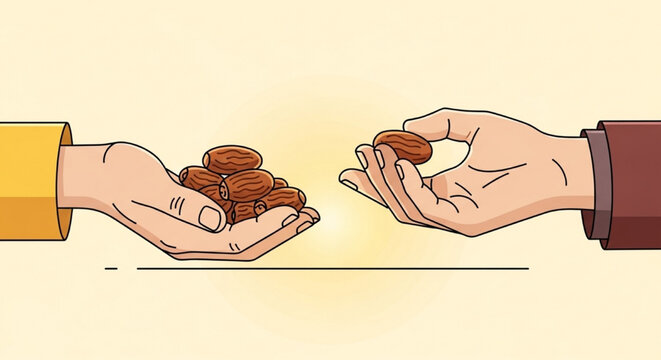 Hands Sharing Dates Fruit for Iftar Ramadan