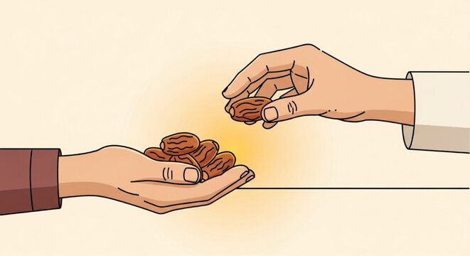 Hands Sharing Dates Fruit for Iftar Ramadan