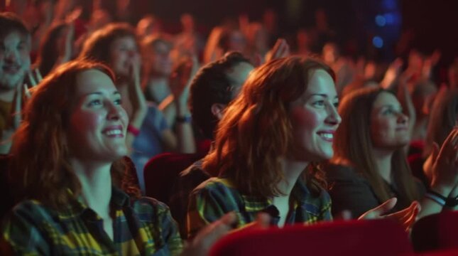 Audience Applause Crowd Cheering Smiling Happy People Theater Event