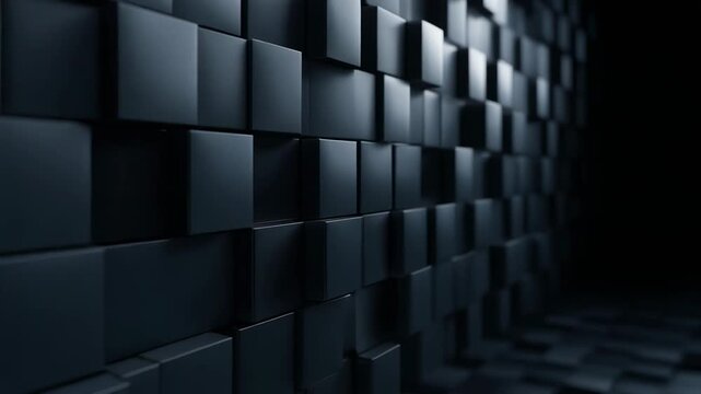 Dark modern 3D geometric cubes wall pattern with moody lighting and futuristic design