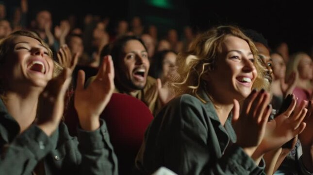 Audience Happily Clapping and Cheering at a Live Performance Event