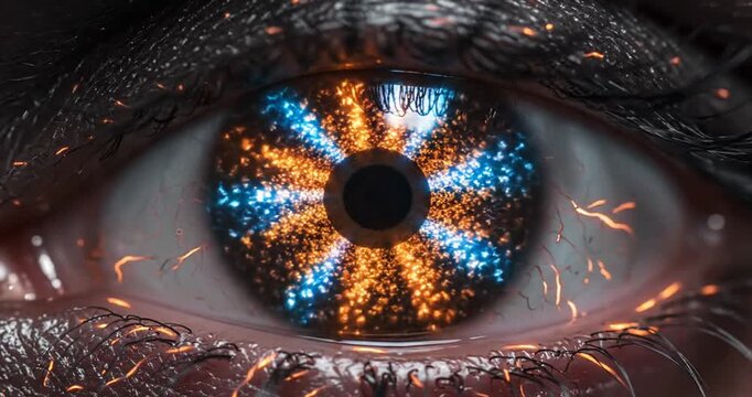 Close-up of a human eye showcasing vibrant colors and intricate patterns in the iris