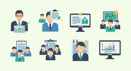 Business People and Technology Icons Set.