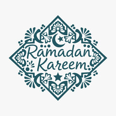Vibrant hand-drawn Ramadan Kareem lettering written in cursive script with decorative elements.