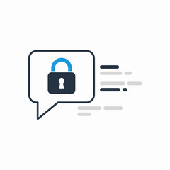 Speech bubble with a lock inside representing encrypted chat, private messaging, and secure communication.