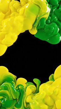 Vibrant yellow and green liquid paint swirls creating an abstract frame