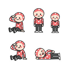 Cartoon character showing different emotions and actions in a simple illustration style