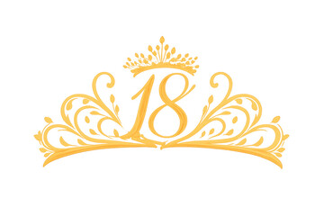 Fototapeta premium Golden crown tiara with number 18 celebrating milestone