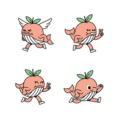 Cartoon peach character set with different emotions and gestures in a minimalist style