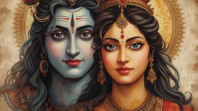 Hindu culture shivratri maha shivratri worship of lord shiva and parvati image painting