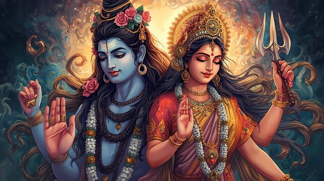 Lord shiva and parvati illustration for maha shivratri