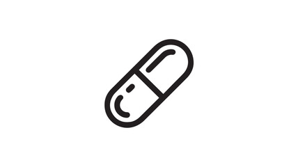 Capsule icon in simple minimalist style with black outline on white background for health and wellness branding