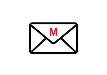 Stylized graphic representation of a closed letter icon featuring a central red capital letter.