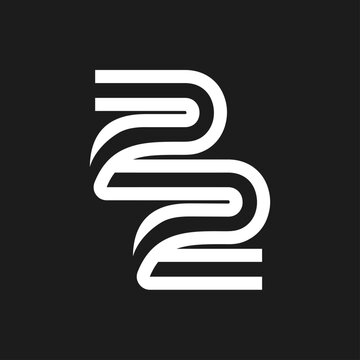 Minimalist Modern Number 22 Logo Design with White Rounded Lines on Black Background