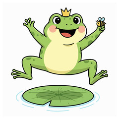 Fototapeta premium Happy Frog Cartoon Vector Cute Smiling Frog Character Sitting on Lily Pad Adorable Kawaii Animal Illustration Flat Design Isolated on White Background Kids Friendly Mascot Clipart silhouette vector