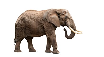 Fototapeta premium An adult elephant standing on a white background, realistic skin details and natural pose
