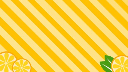 Diagonal stripes background with orange slice. Summer background with lemon slices on yellow diagonal striped backdrop. For greeting cards, posters, and summer templates. © Stock Arza