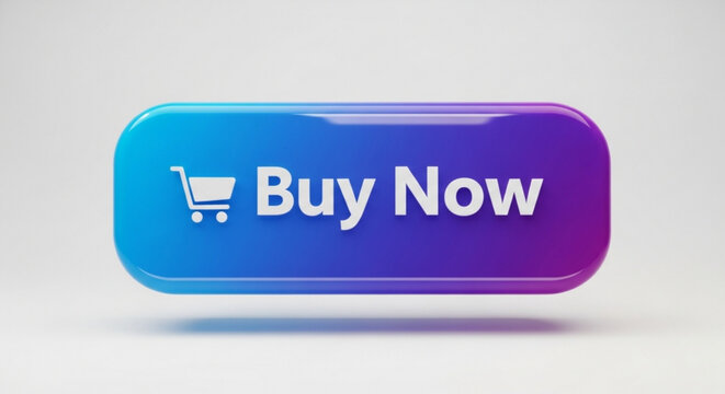 Gradient 'buy now' button with shopping cart icon on white background for online shopping and e commerce