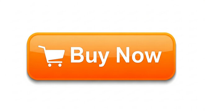 Orange buy now button with shopping cart icon on white background e commerce call to action