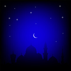 mosque at night nice for wallpaper or banner with blue and black gradient mesh abstract background