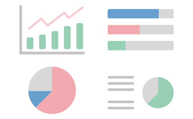 棒グラフと円グラフを表示した業務データ分析画面のセットイラスト