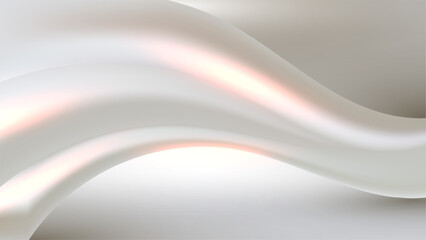 Abstract 3d fluid wave background with elegant white silk flow and soft pearl texture minimalist curves and gentle pink light for modern luxury