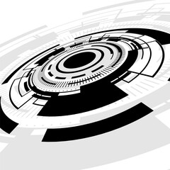 Futuristic circular HUD vector interface with high angle perspective and sci fi technology elements for UI design and digital displays