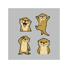 Cartoon otter characters showing different emotions on gray background