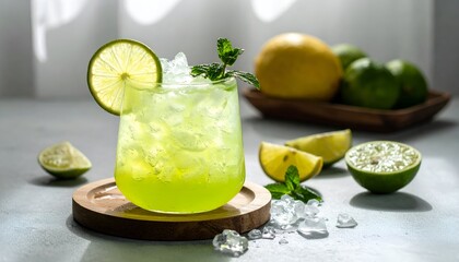 Fototapeta premium Fresh Green Lime Mint Iced Drink Refreshment