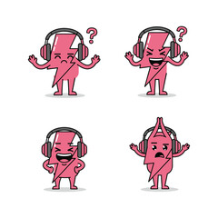 Cartoon pink uterus characters listening to music with headphones in different poses