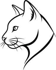 Fototapeta premium Black and white minimalist line of a cat's profile head showcasing its form with precise lines and striking whiskers