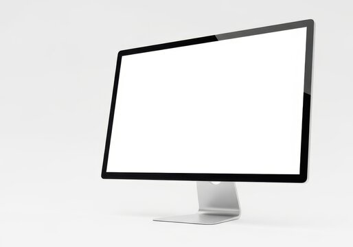 Modern digital display device stands angled on a minimalist white surface