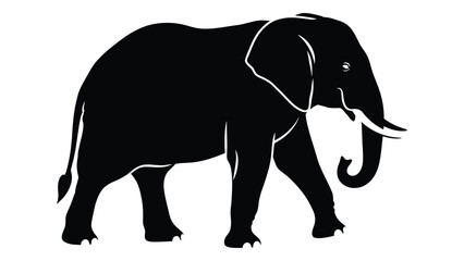 Obraz premium A detailed black and white silhouette of an elephant standing majestically isolated on white background, Vector