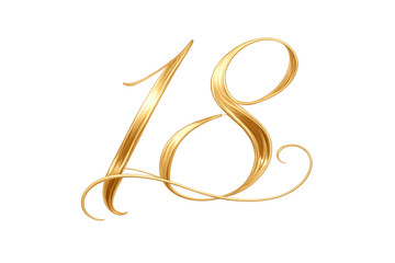 Golden number eighteen calligraphy isolated on transparent background