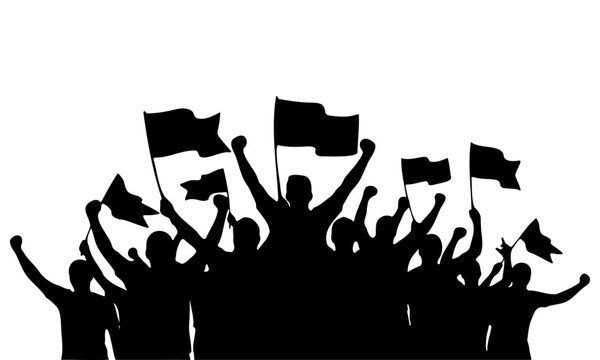 Crowd of Soccer Fans Cheering and Waving Flags Silhouette Vector