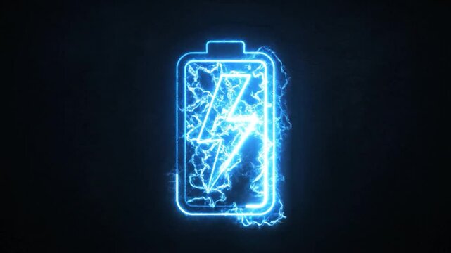 A glowing blue battery icon with a lightning bolt symbol indicates charging