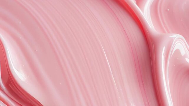 Soft pink cream texture with smooth glossy swirls, rich moisturizing skincare product evoking gentle care, 4k video.