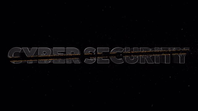 Orange crossfire streak animation slicing through &ldquo;CYBER SECURITY&rdquo; text with flying particles and glowing melt trail, transparent BG with alpha channel, overlay for cyber security and hacker themes