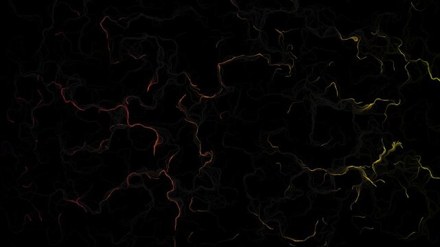 Abstract Dynamic Glowing Fiber Lines Flowing on Dark Black Background