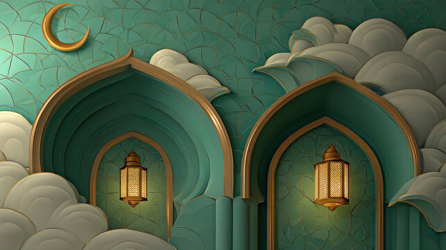 Mosque Arches with Lanterns