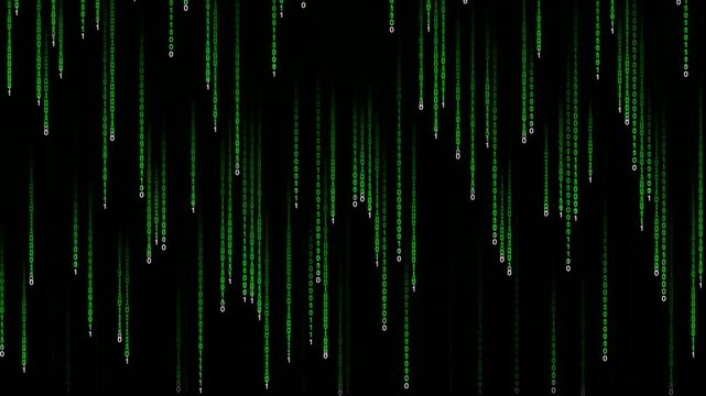 Abstract Digital Green Binary Code Falling Down on a Black Background