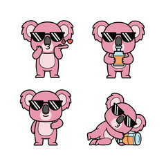 Fototapeta premium Cartoon koala characters with sunglasses drinking and smoking in various poses