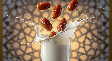 High Speed Splash of Dates Dropping Into Fresh Milk