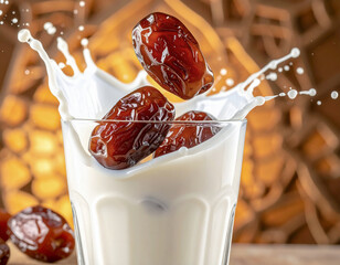 Close Up Dates Milk Splash Ramadan Beverage
