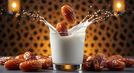 Dates Splashing Into Milk for Iftar Ramadan Drink